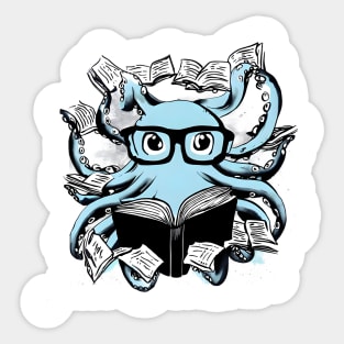 Octopus and reading knowledge with japanese ink Sticker